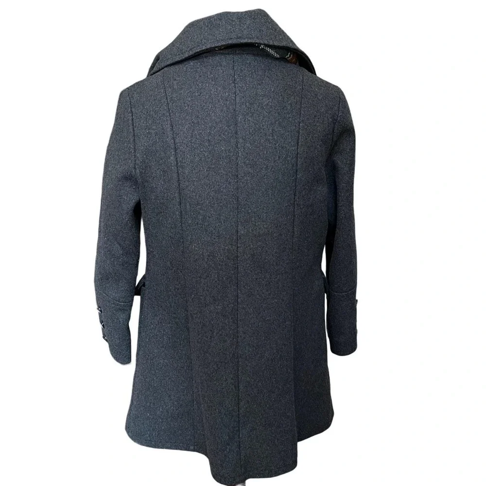 Vintage Womens Gray Double Breasted Plaid‎ Coat Scarf Size M Career Pea Coat